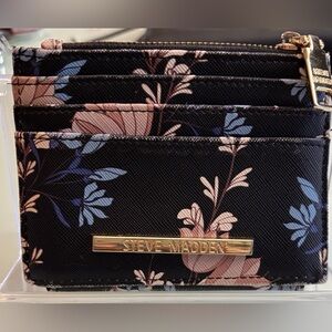 Steve Madden Black Floral Card Holder